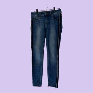 Tahari Skinny Medium Shade Blue Jeans Double Black Stripe Trim, No Hem, 6/28